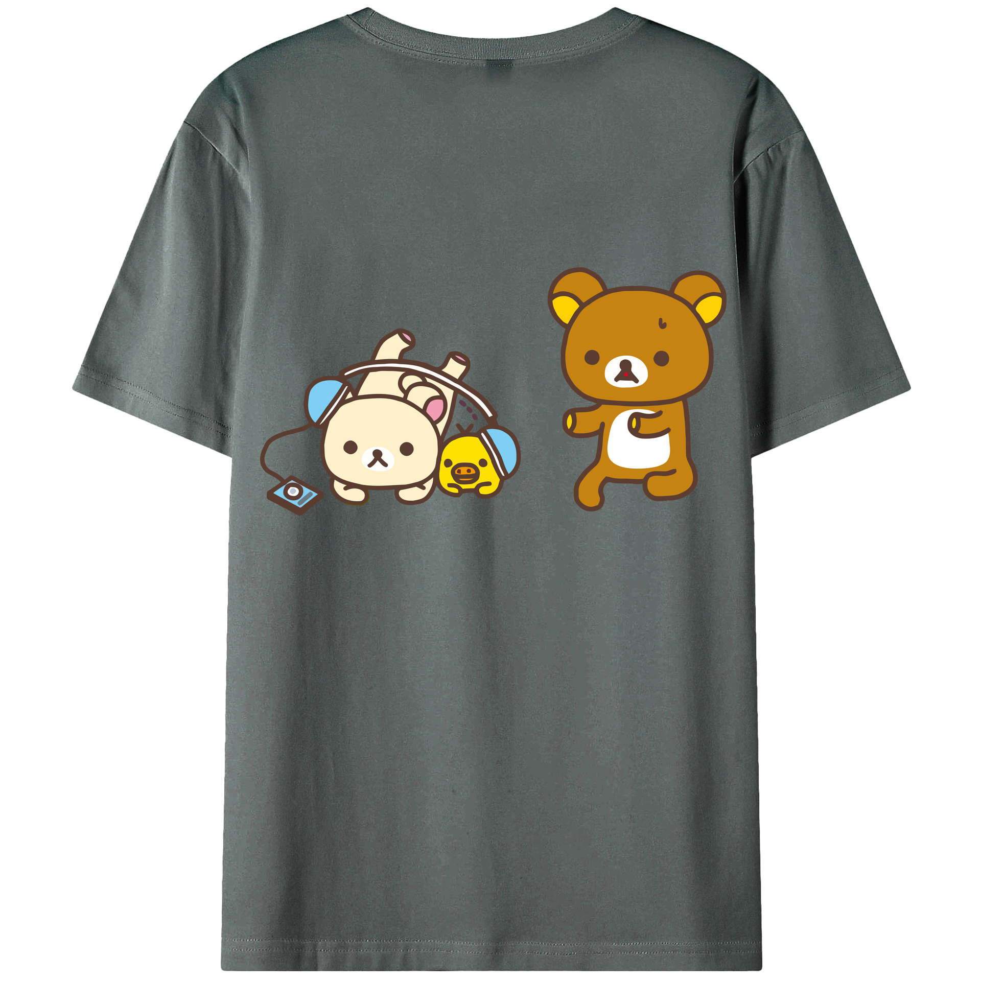 （画像用） リラックマ リラックマ キイロイトリ Rilakkuma Korilakkuma Kiiroitori 綿100％ メンズ半袖Tシャツ（バックプリント） 通気性